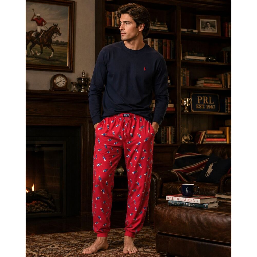 POLO Ralph Lauren Red Teddy Bear Jogger Pajama Pants Trousers   Mens Size Large